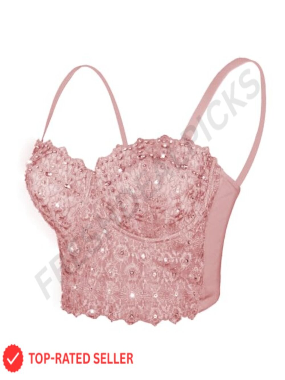 Lace Rhinestone Bustier Crop Top Mesh Corset Bra Push Up